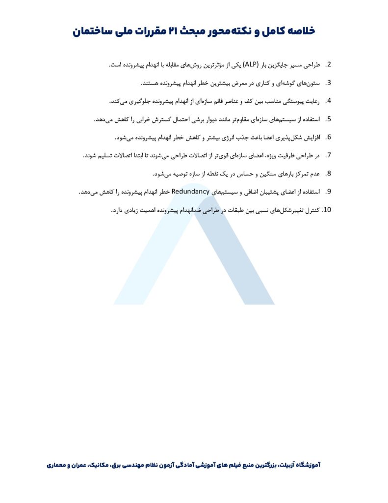 خلاصه مبحث بیست و یکم + نکات مهم و صفحات مهم مبحث ۲۱
