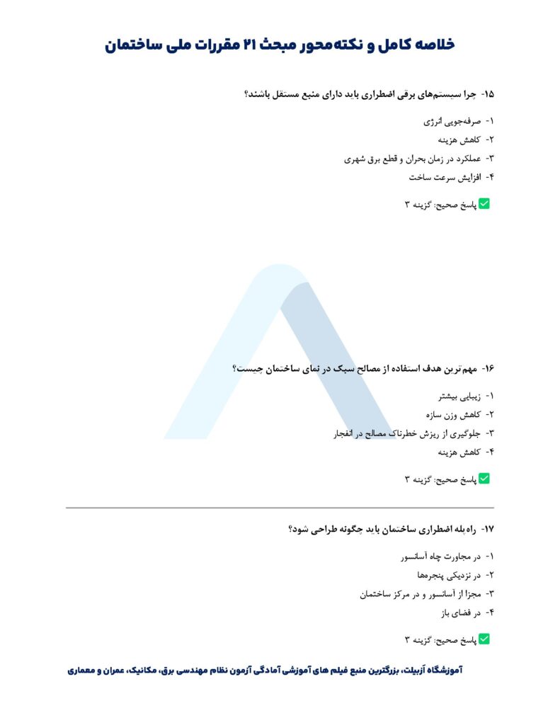 خلاصه مبحث بیست و یکم + نکات مهم و صفحات مهم مبحث ۲۱