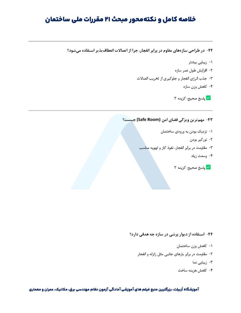 خلاصه مبحث بیست و یکم + نکات مهم و صفحات مهم مبحث ۲۱